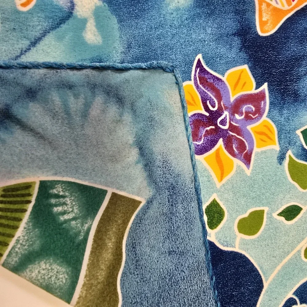 Talbots 100% Silk Scarf Tropical Fish Watercolor Square Hand Rolled Italy *Spots